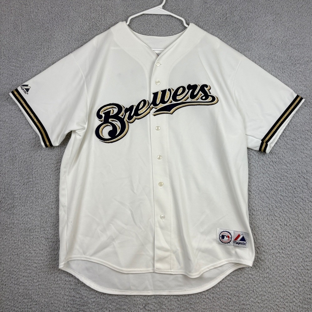 Vintage Majestic Baseball Jersey Mens XL White Milwaukee Brewers JJ Hardy 7